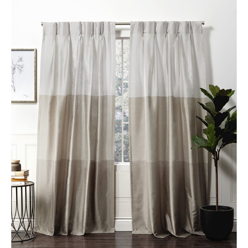 Latitude Run® Flen Faux Silk Striped Room Darkening Pinch Pleat Curtain